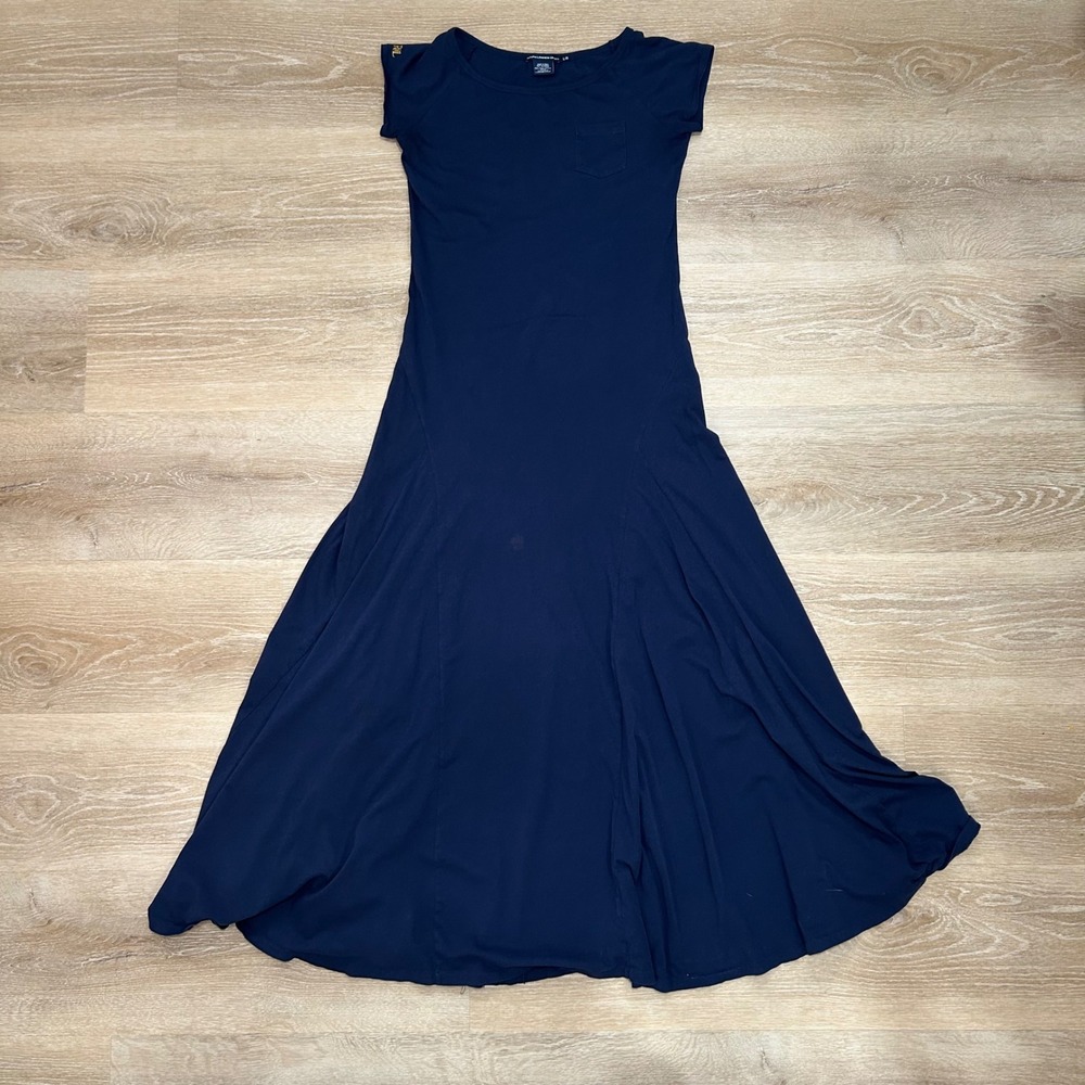 Ralph Lauren Sport Maxi Dress Women Large Navy Blue Pima Cotton Short Sleeve